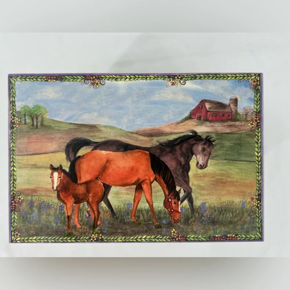 Jewelry Keepsake Music Box‎ Wind Up Music and Twirling Horse Lots of Drawers